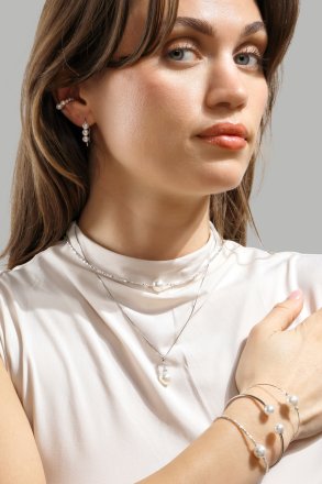 Pearl End Cuff Bracelet - Posrebrzana