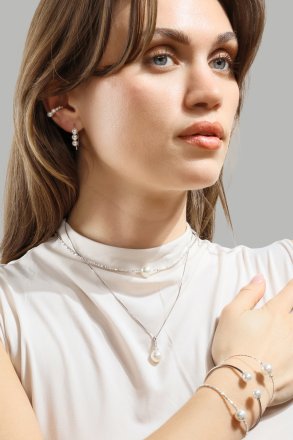Pearl End Cuff Bracelet - Posrebrzana