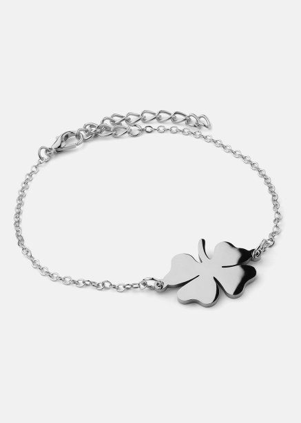 Golden Clover Charm Bracelet - Posrebrzana