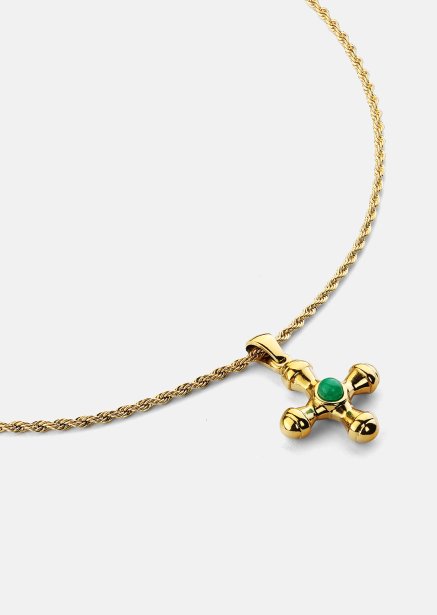 Emerald Cross Green Naszyjnik – 18k Pozłacany