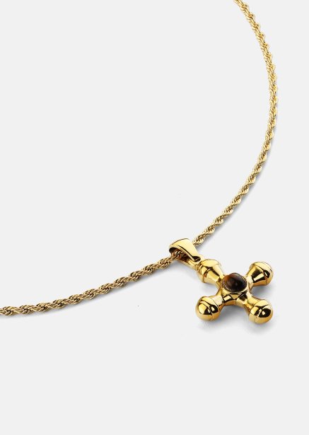 Emerald Cross Brown Naszyjnik – 18k Pozłacany