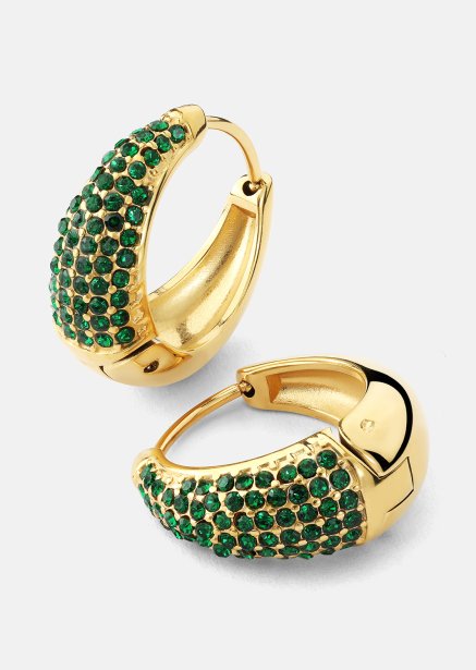 Kolczyk Green Crystal Hoop - 18k Pozłacany