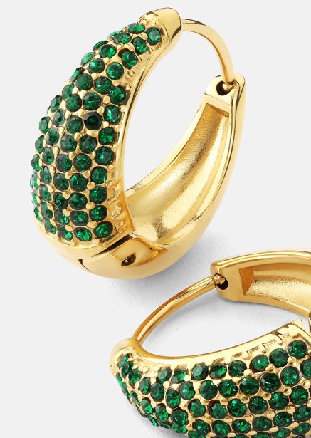 Kolczyk Green Crystal Hoop - 18k Pozłacany