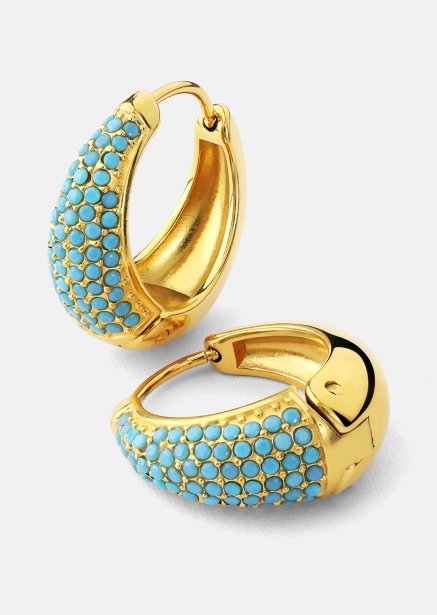 Kolczyk Turquoise Crystal Bold Hoops - 18k Pozłacany