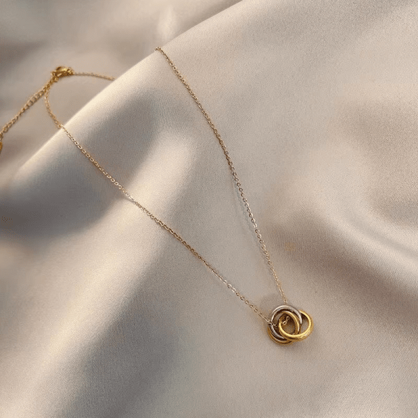 Golden Dual Ring Pendant Necklace- 18k Pozłacany
