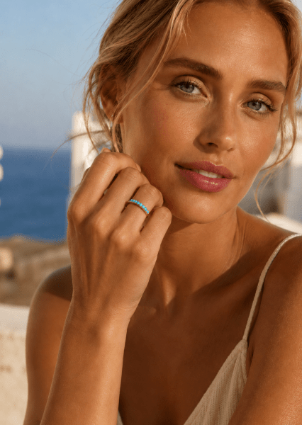 Blue Pearl Elegance Pierścionek - 18k Pozłacany