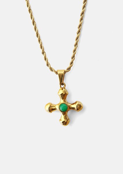 Emerald Cross Green Naszyjnik – 18k Pozłacany