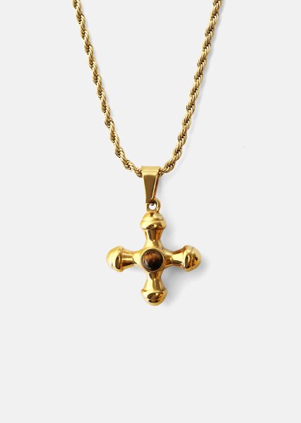 Emerald Cross Brown Naszyjnik – 18k Pozłacany