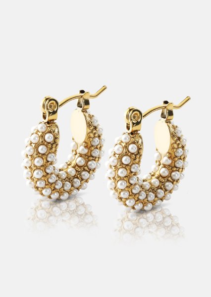 Chunky Pearl Hoop Kolczyk - 18k Pozłacany