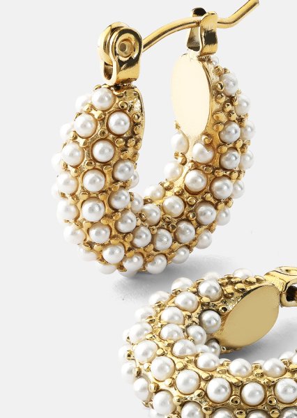 Chunky Pearl Hoop Kolczyk - 18k Pozłacany