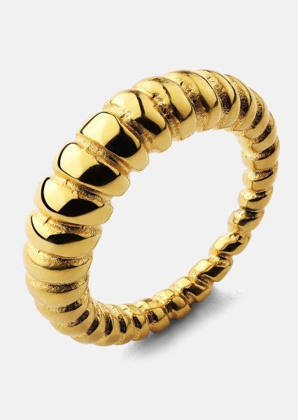 Pierścionek Bold Ribbed - Pozłacany 18-karatowym złotem