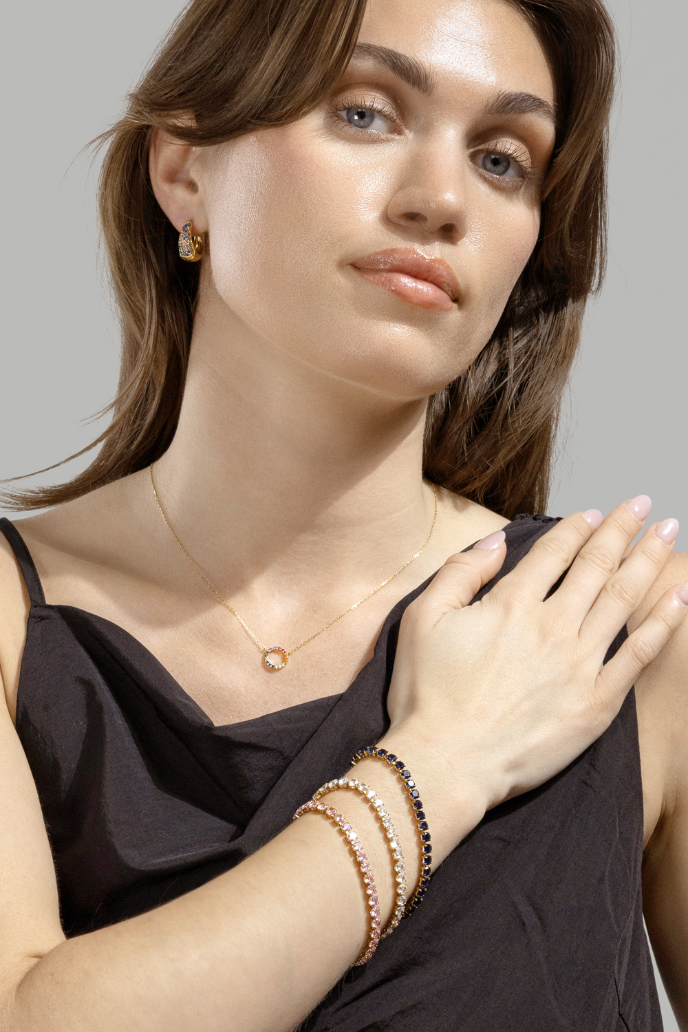 Kolczyk Multicolor Crystal Bold Hoops - 18k Pozłacany