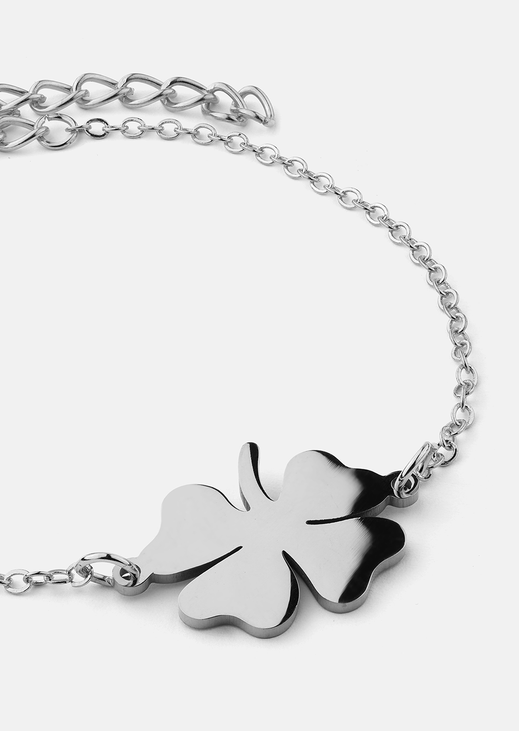 Golden Clover Charm Bracelet - Posrebrzana