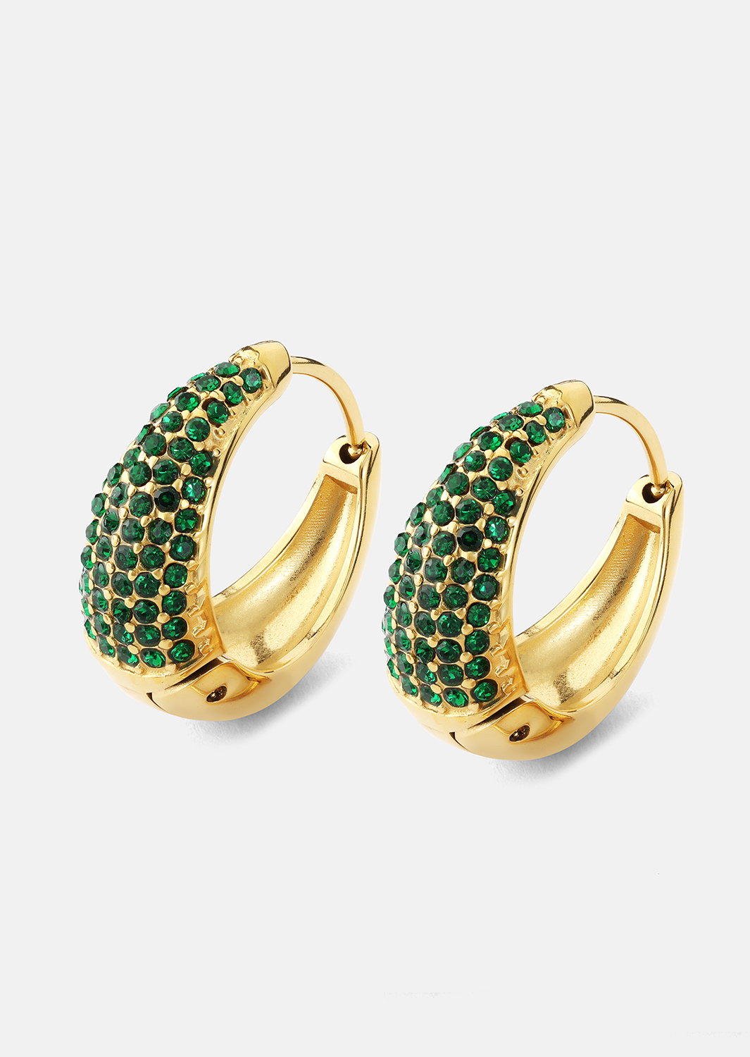 Kolczyk Green Crystal Hoop - 18k Pozłacany
