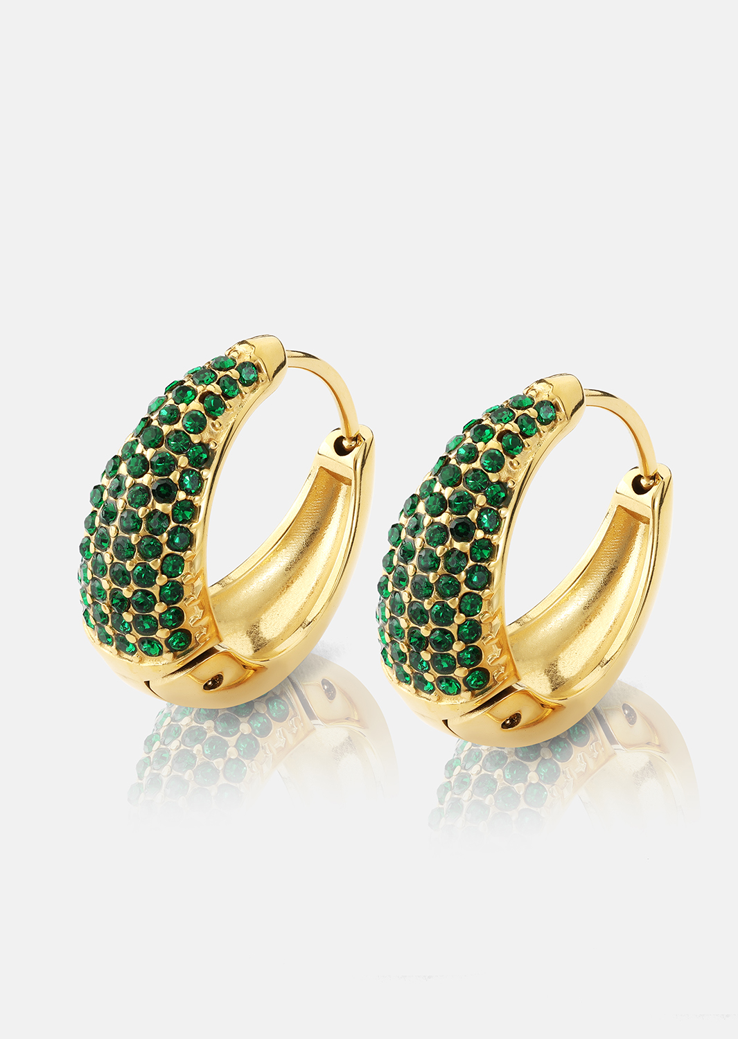 Kolczyk Green Crystal Hoop - 18k Pozłacany