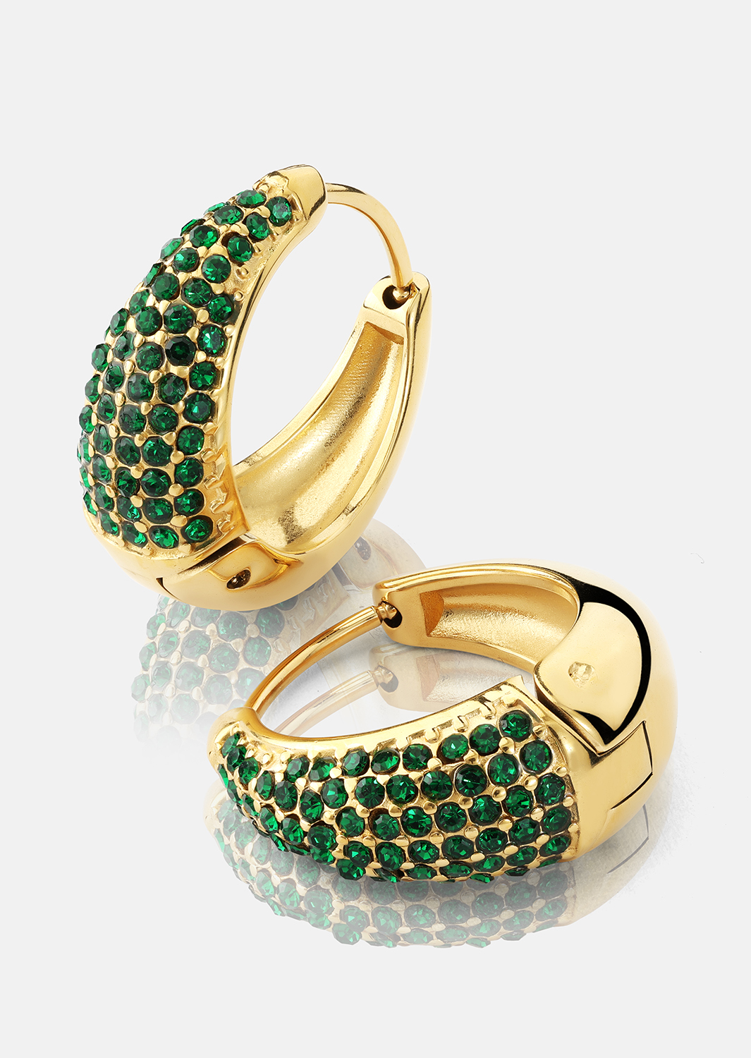 Kolczyk Green Crystal Hoop - 18k Pozłacany