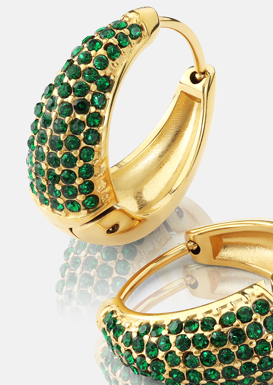 Kolczyk Green Crystal Hoop - 18k Pozłacany